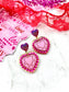 Queen Heart Dangle Earrings - Pink & Gold - Laser Cut Acrylic