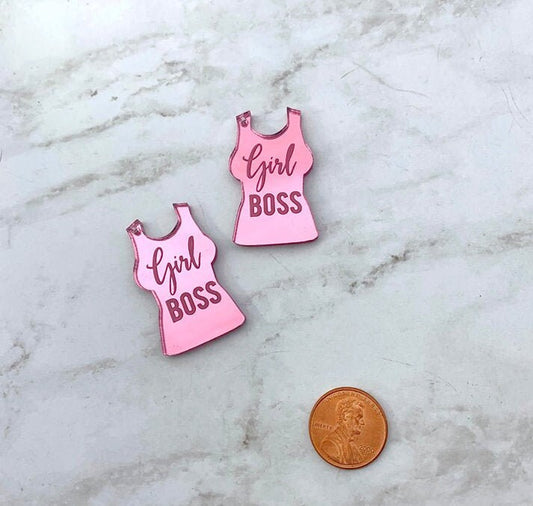 GIRL BOSS - Pink Mirror Tank Tops - Shirt Charms - Flat Back - Laser Cut Acrylic