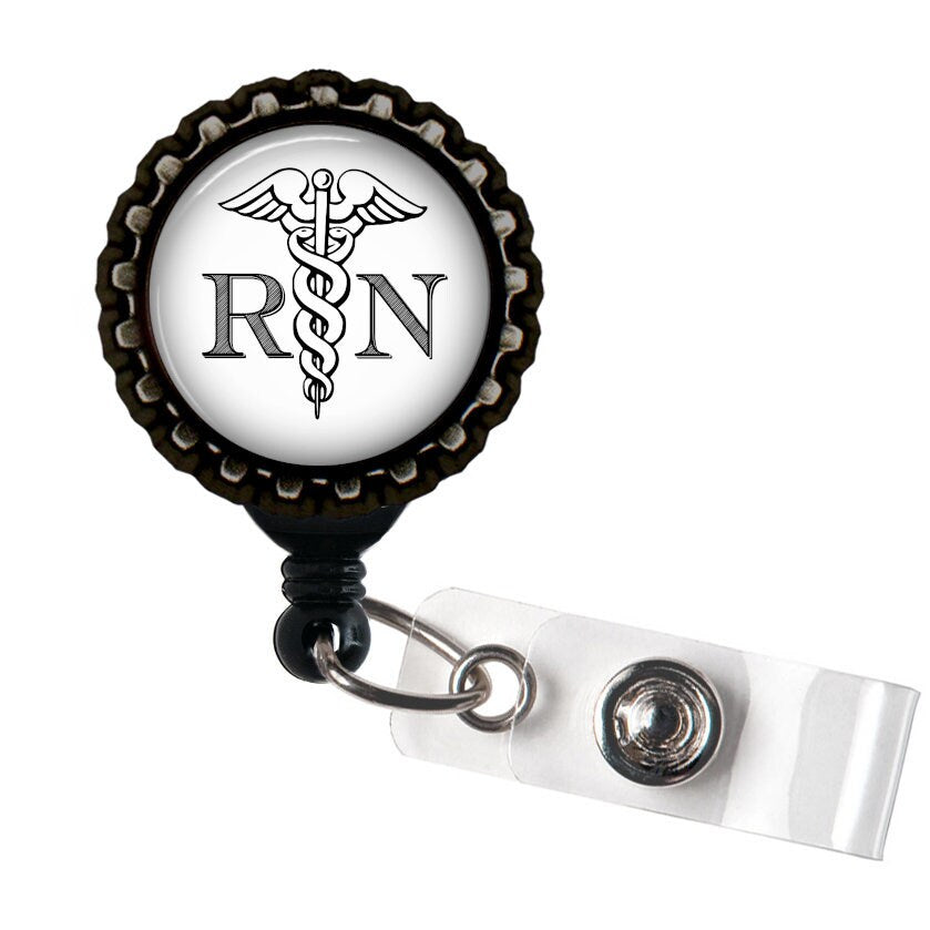 RN STAFF Nurse Medical Black Retractable Badge Reel ID Holder