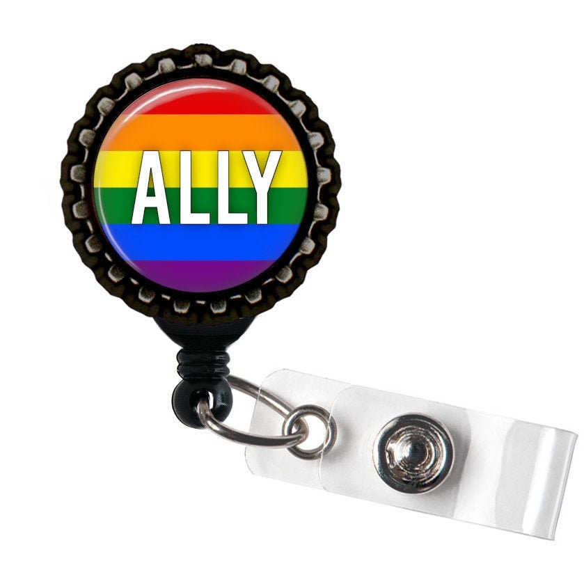 LGBTQ Ally Rainbow and Black Retractable Badge Reel ID Holder