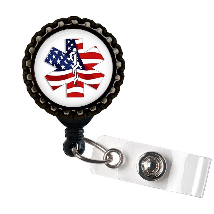 PROUD To Be EMS Black Retractable Badge Reel ID Holder