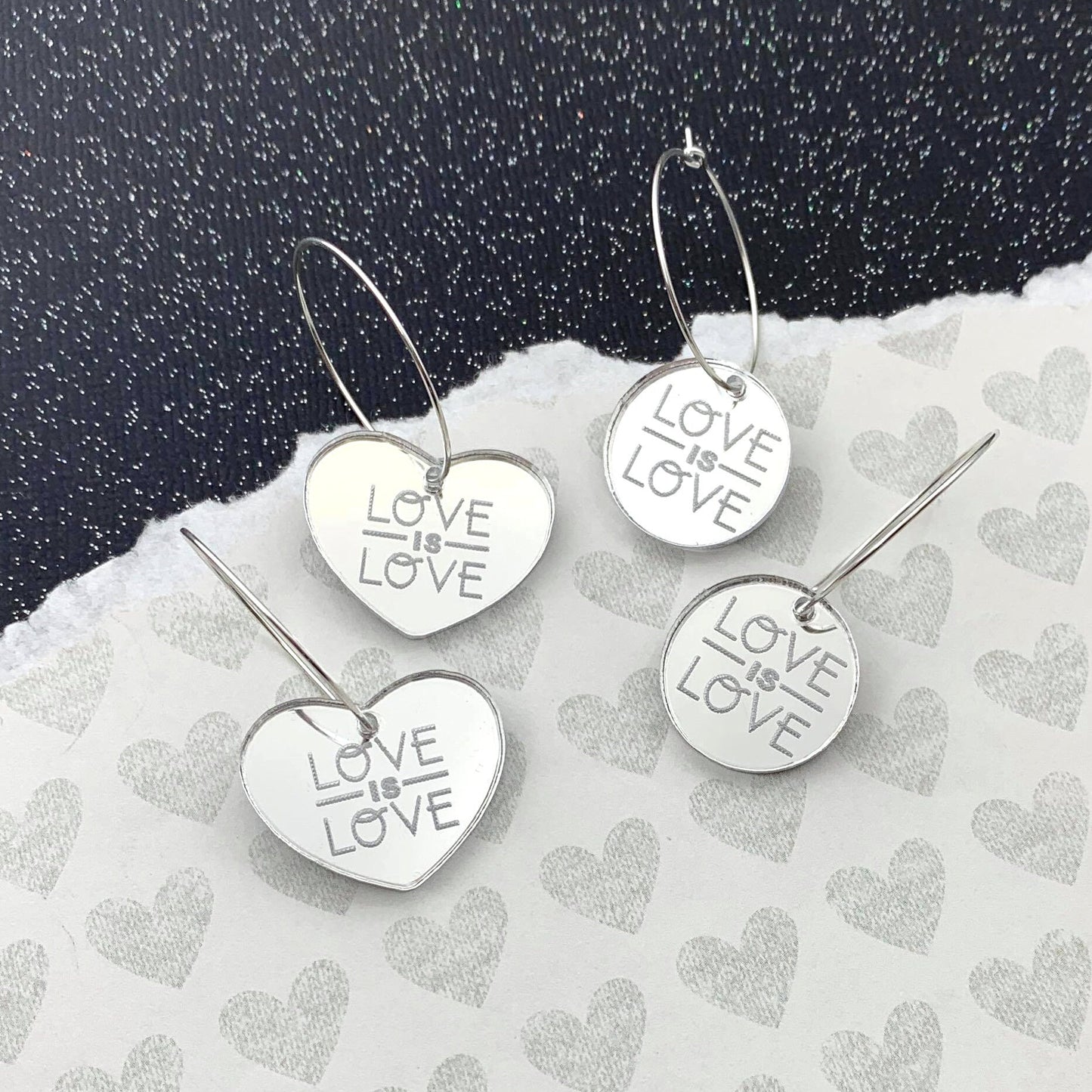 LOVE is LOVE - Laser Cut Acrylic Hoop Earrings - Activist - 100 Percent of Proceeds go to the LGBT Bar - Heart or Circle