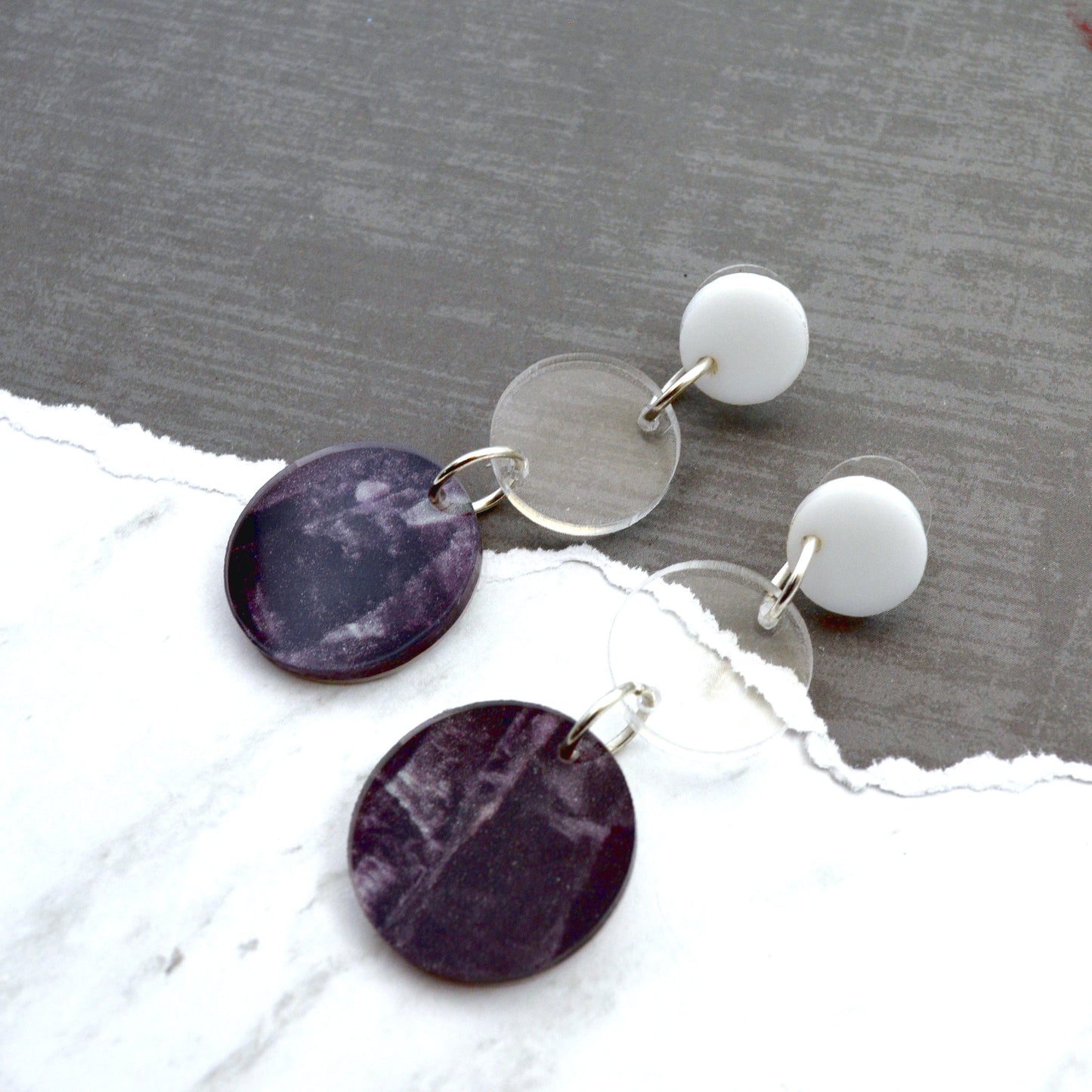 SALE Amethyst Marble Drop Dangles - Post Earrings - Laser Cut Acrylic - Geometric Glam Collection