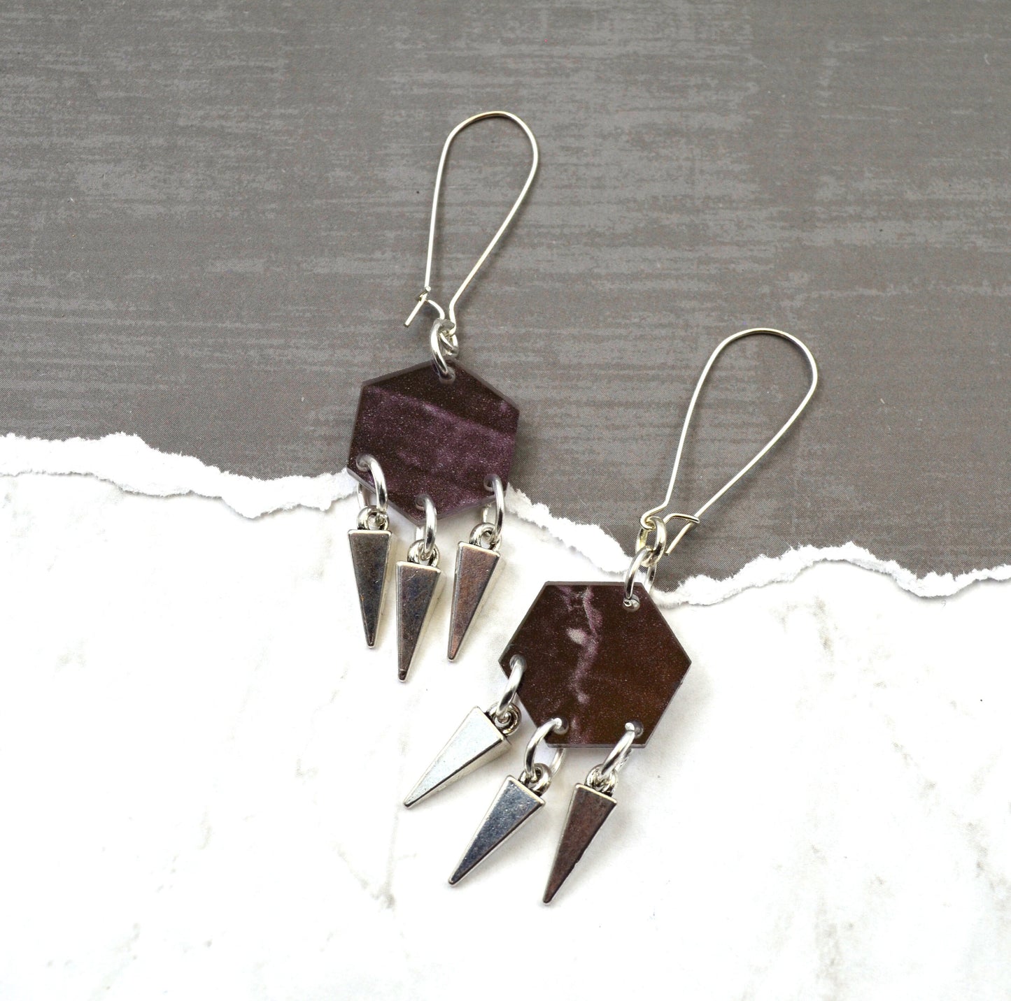 SALE Amethyst Marble Spiked Dangles Laser Cut Acrylic Post Dangle - Geometric Glam Collection