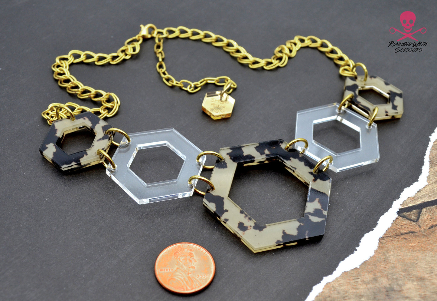 SALE SAFARI GOLD Hexagon Bib Necklace