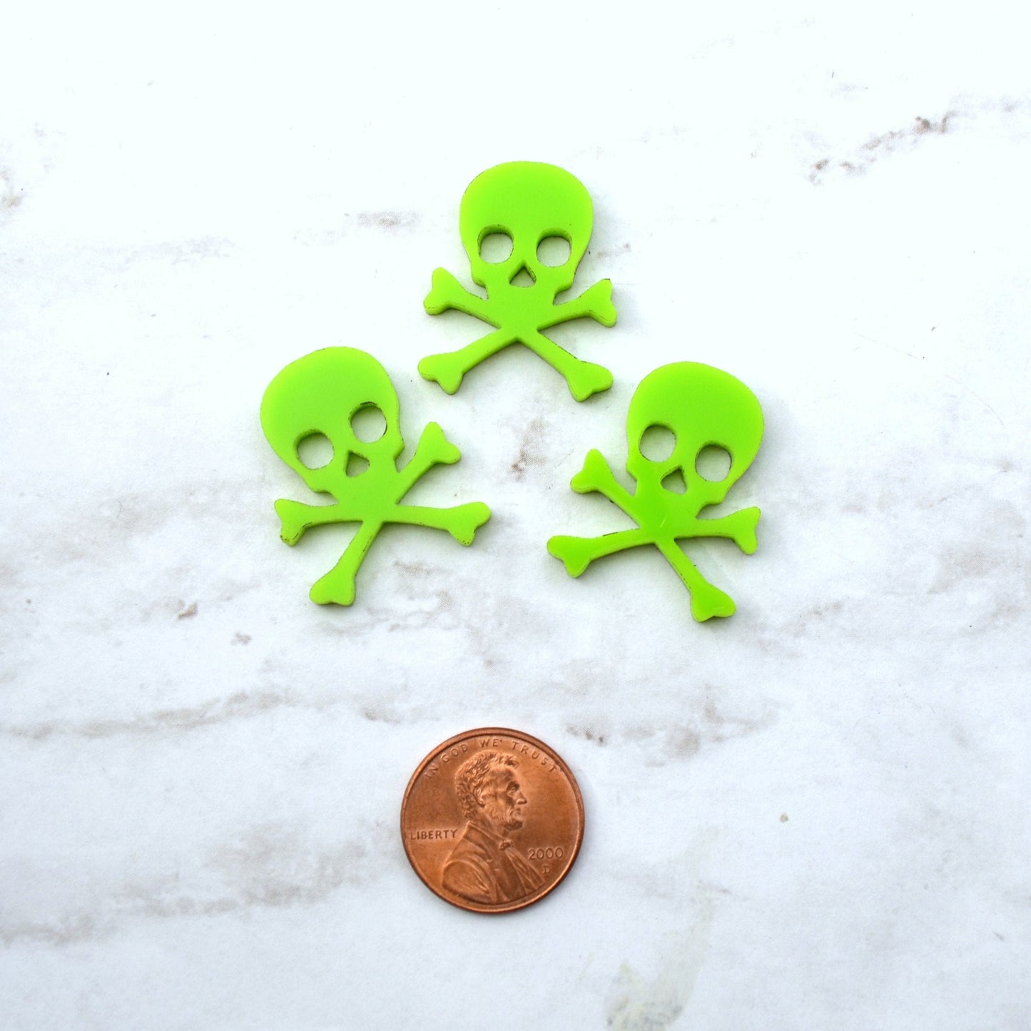 3 SKULL CABOCHONS- In Apple Green Laser Cut Acrylic