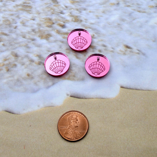 PINK SEASHELL CHARMS Mirrored Laser Cut Acrylic Discs