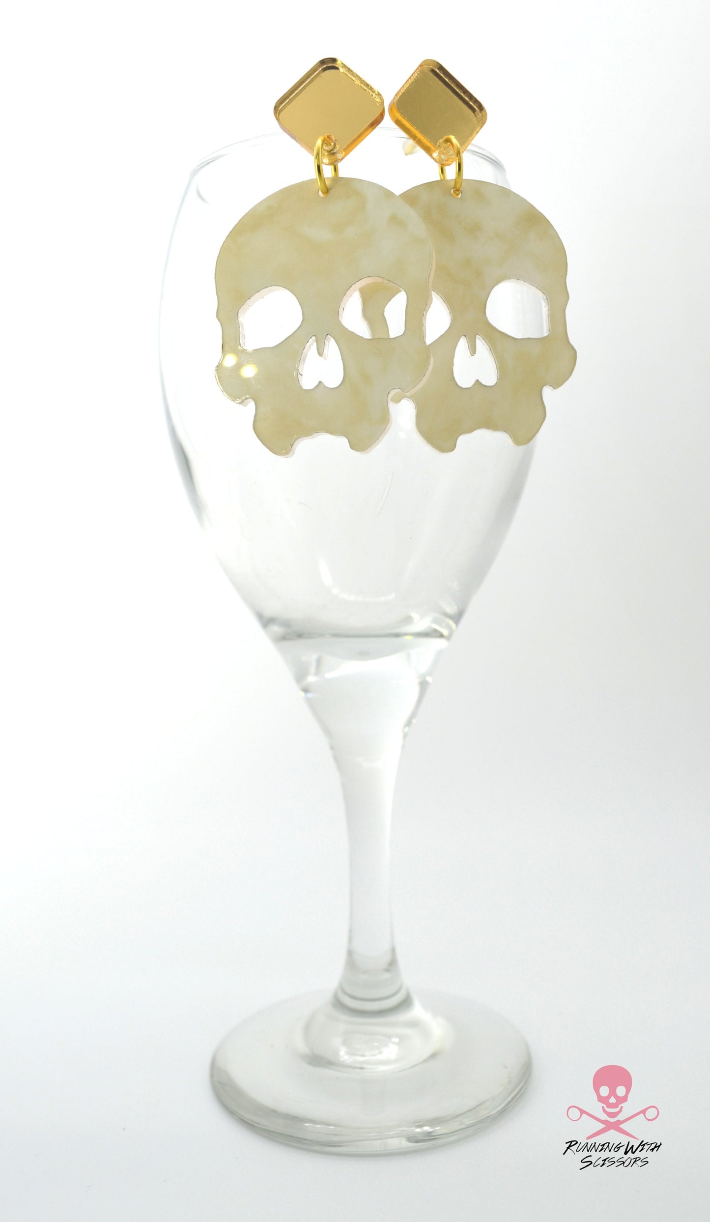 SALE Skull Dangles in Ivory Marble - Laser Cut Acrylic Post Drop Earrings