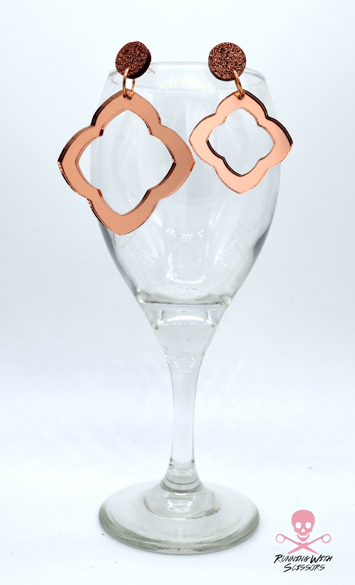 SALE Rose Gold Moroccan Hoop Dangle Earrings Large or Small - Laser Cut Acrylic