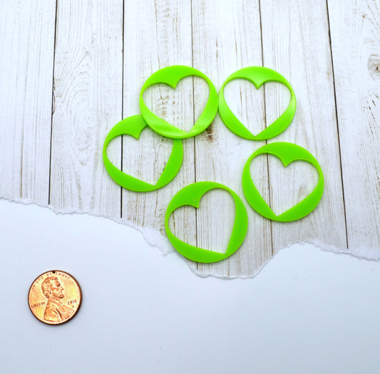 HEART CONNECTORS Apple Green Laser Cut Acrylic 5 Flat Back Cabochons