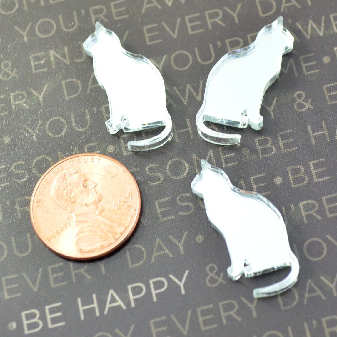 SILVER MIRROR CATS Laser Cut Acrylic Cabochons Set of 3