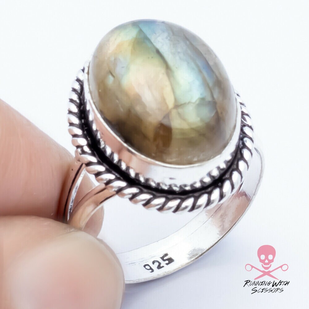 Labradorite Oval Labradorite, Sterling Silver Ring, Size 7.25, 925, USA Seller, Genuine Stone, Oval Shaped, Handmade Gemstone Ring