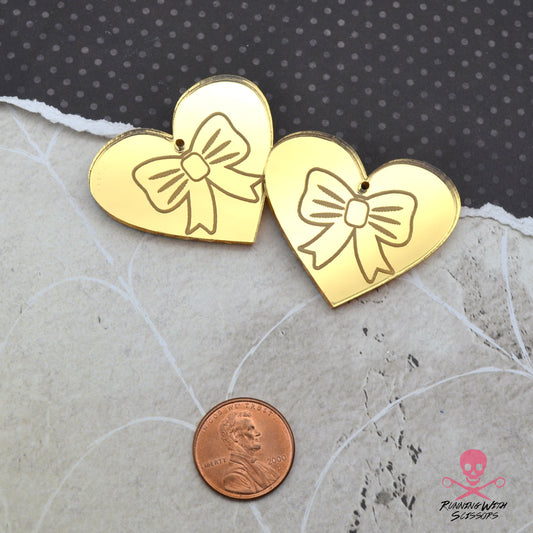 BOWTIE HEART - Gold Mirror Laser Cut Acrylic Etched Charms