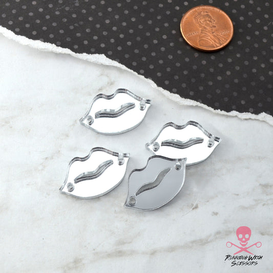 SILVER MIRROR  LIPS 4 Charms 2 Holes Laser Cut Acrylic