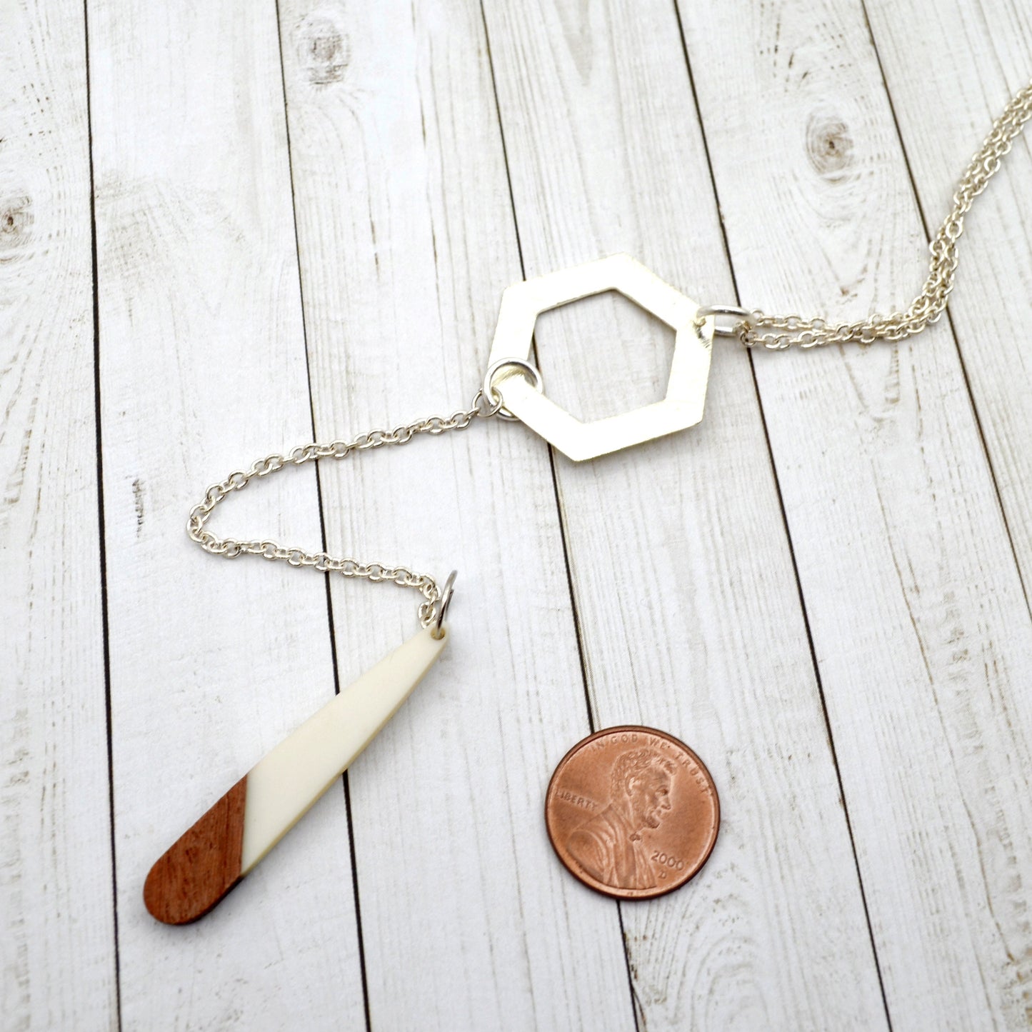 SALE White and Walnut Resin Necklace
