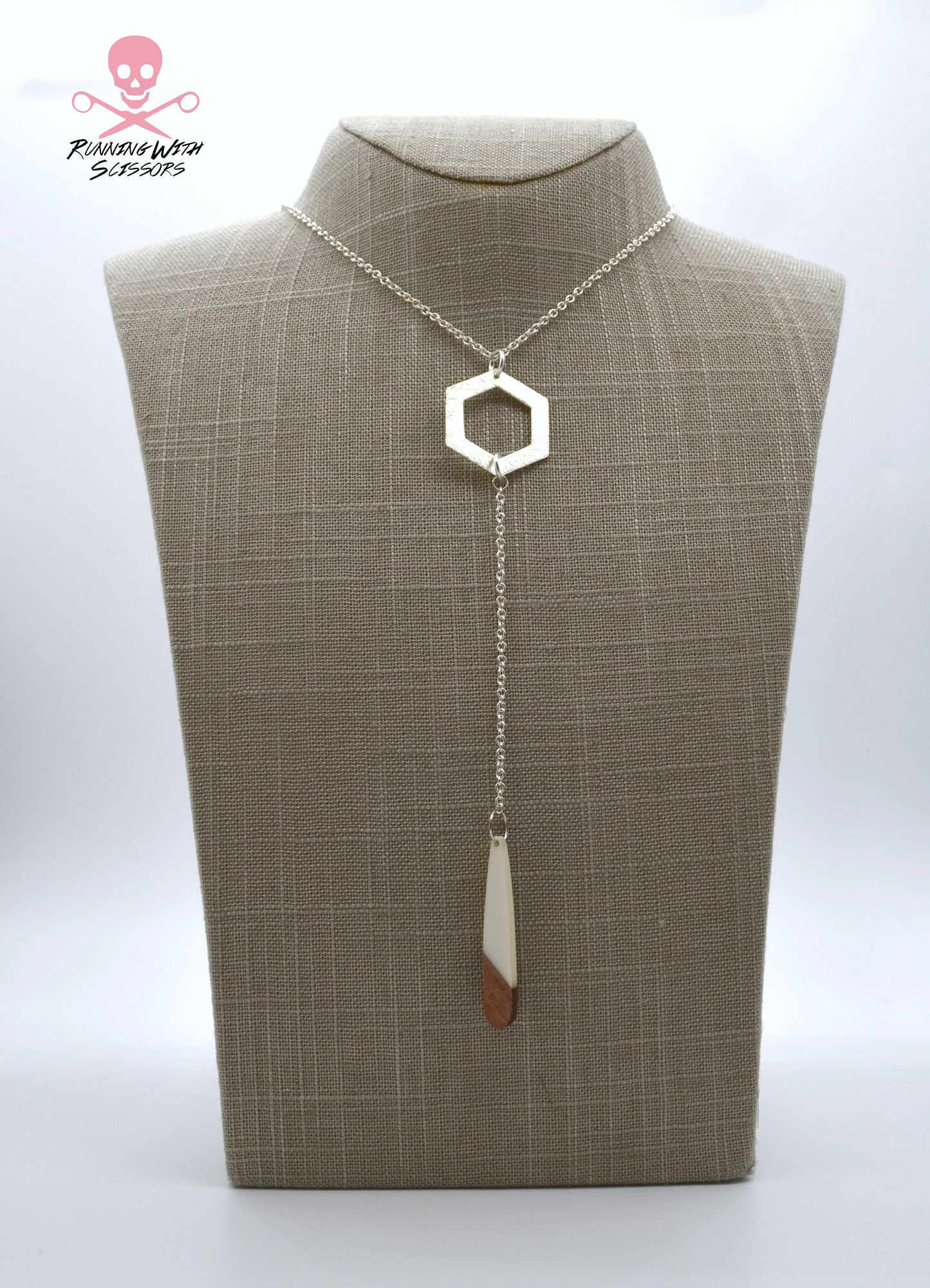 SALE White and Walnut Resin Necklace