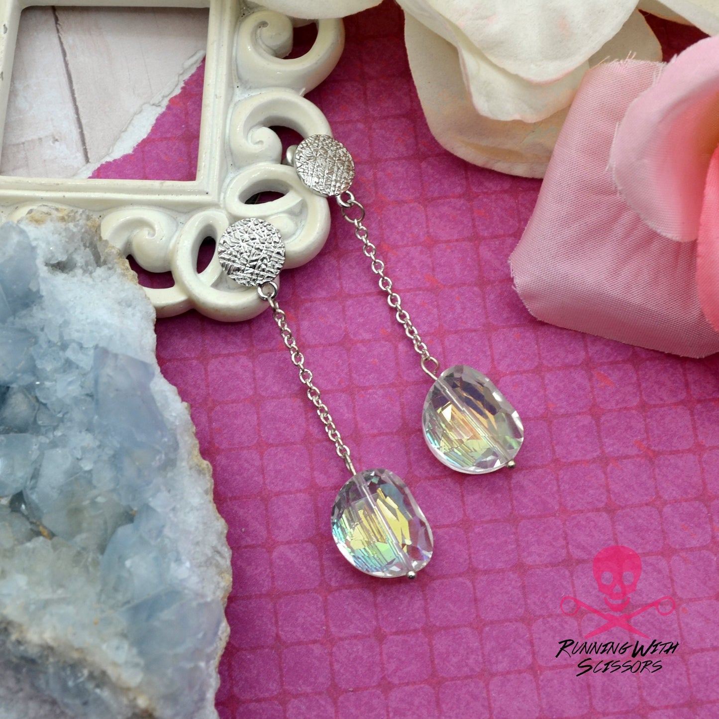 SALE UNICORN CRYSTAL DROP - Silver Dangle Crystal Bead Earrings