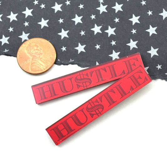 HUSTLE 2 Red Mirror Cabochons in Laser Cut Acrylic Cab