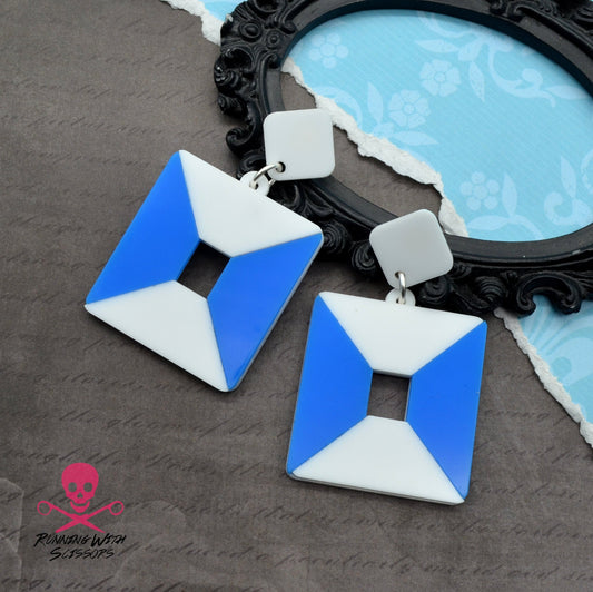 SALE Two Tone - Blue / White Laser Cut Acrylic Earrings