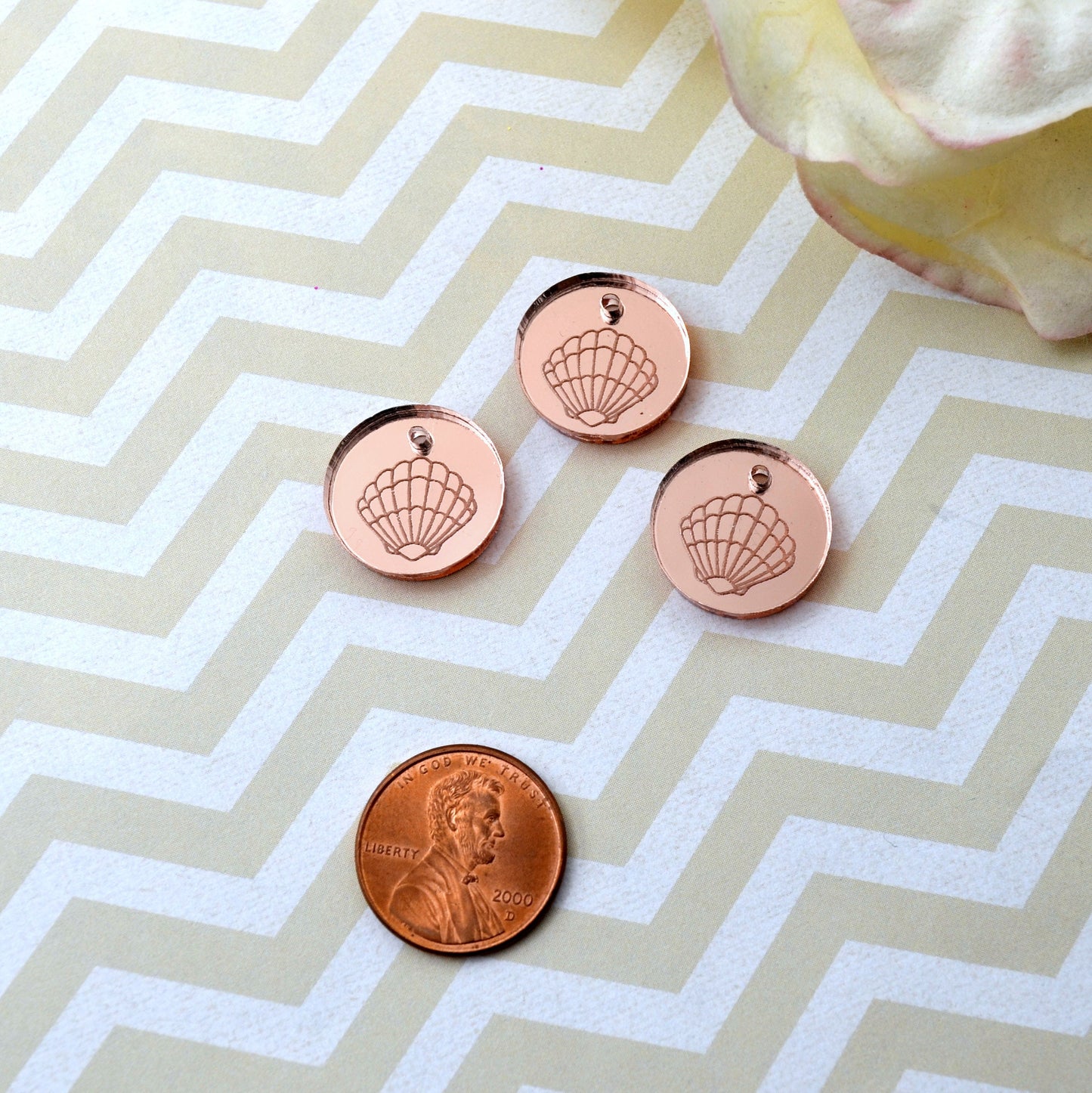 SEASHELL DISC CHARMS in Rose Gold Mirror Laser Cut Acrylic