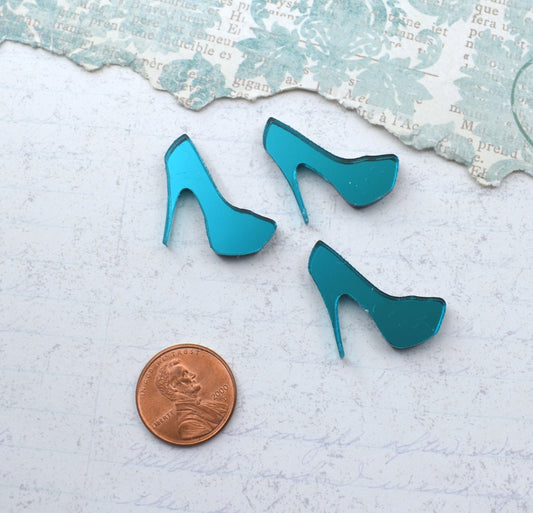 Teal Mirror Mini Heel Cabochons 3 Pieces Laser Cut Acrylic