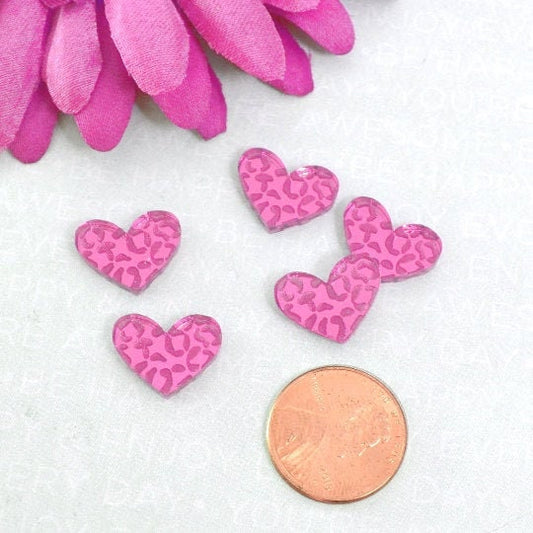 LEOPARD HEART CABS - Set of 5 Pink Mirror Cabochons in Laser Cut Acrylic