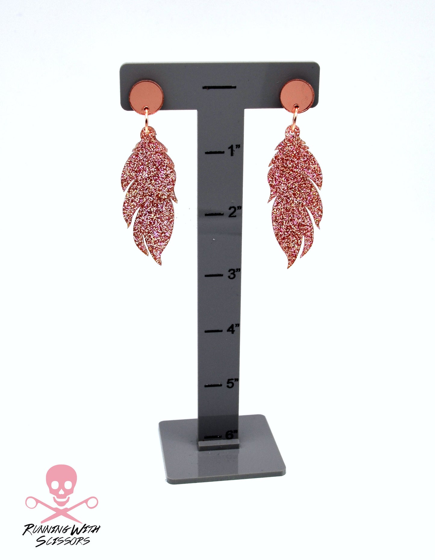 SALE Rose Gold Glitter Feather - Post Top Laser Cut Acrylic Earrings