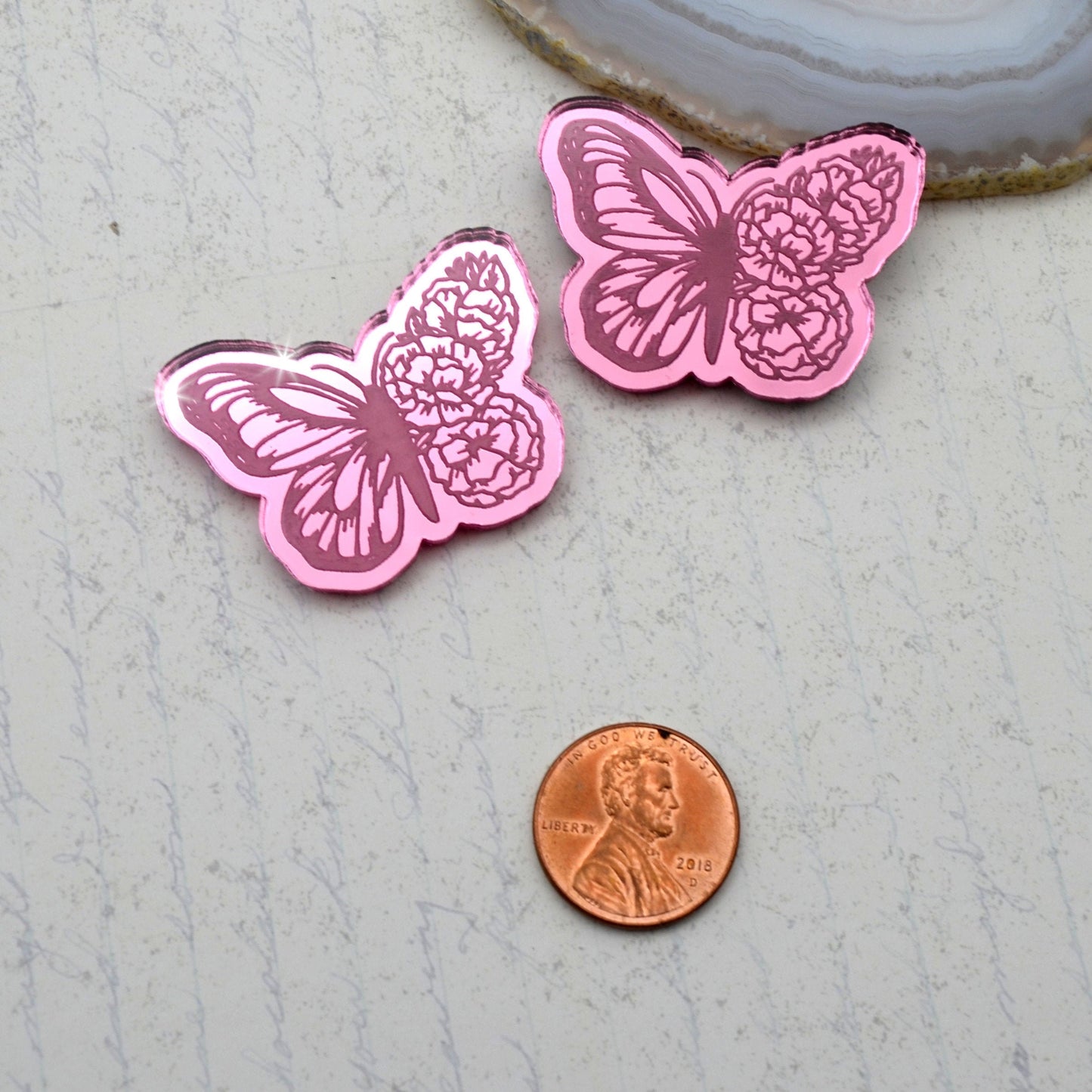 BLOOMING BUTTERFLY CABS - Pink Mirror Laser Cut Acrylic - Set of 2