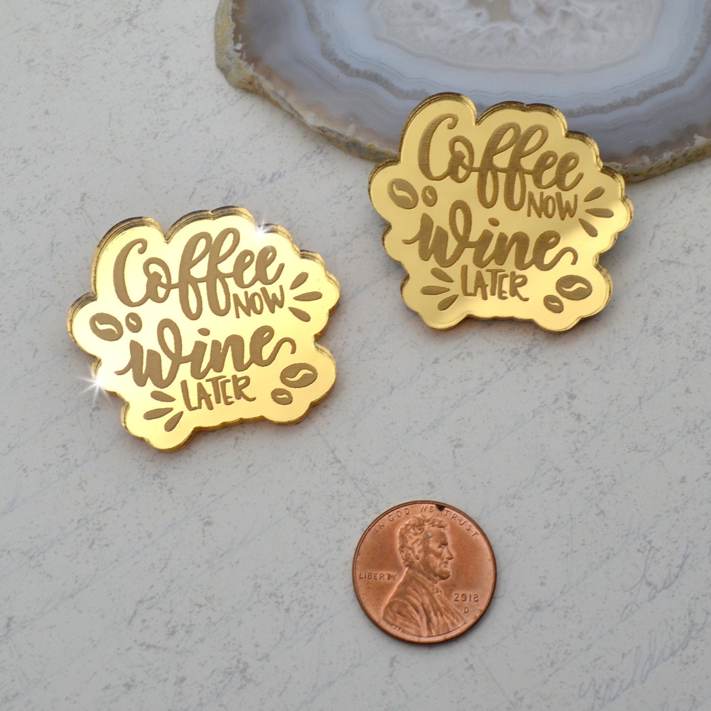 Coffee Now Wine Later Cabs Gold Mirror Laser Cut Acrylic Set of 2