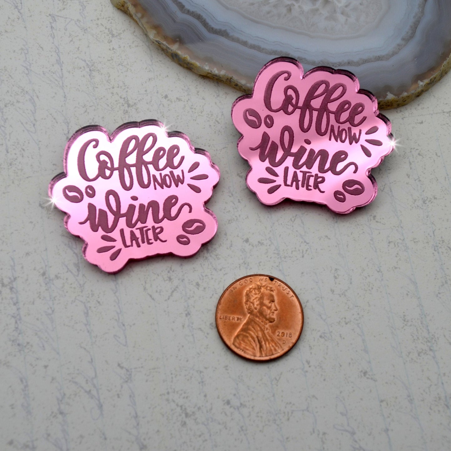 Coffee Now Wine Later Cabs Pink Mirror Laser Cut Acrylic Set of 2