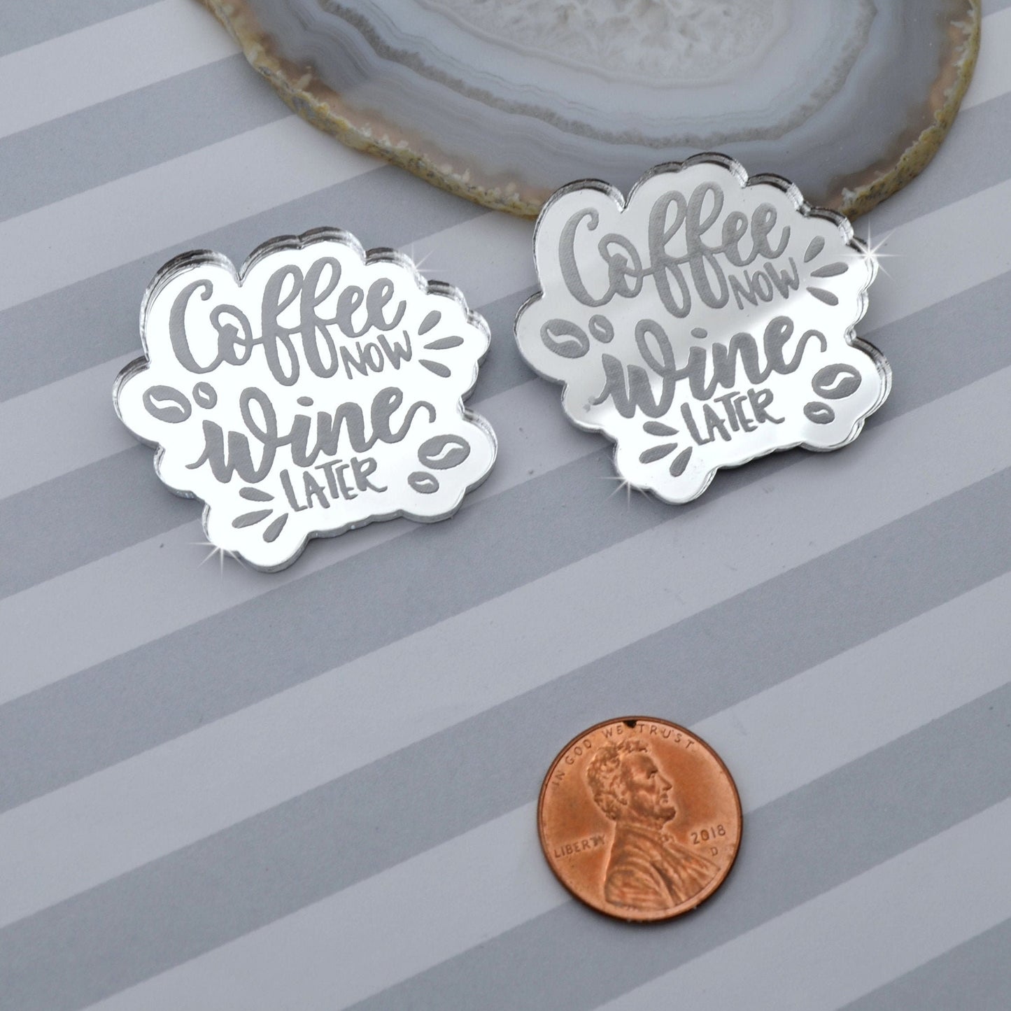 Coffee Now Wine Later Cabs Silver Mirror Laser Cut Acrylic Set of 2