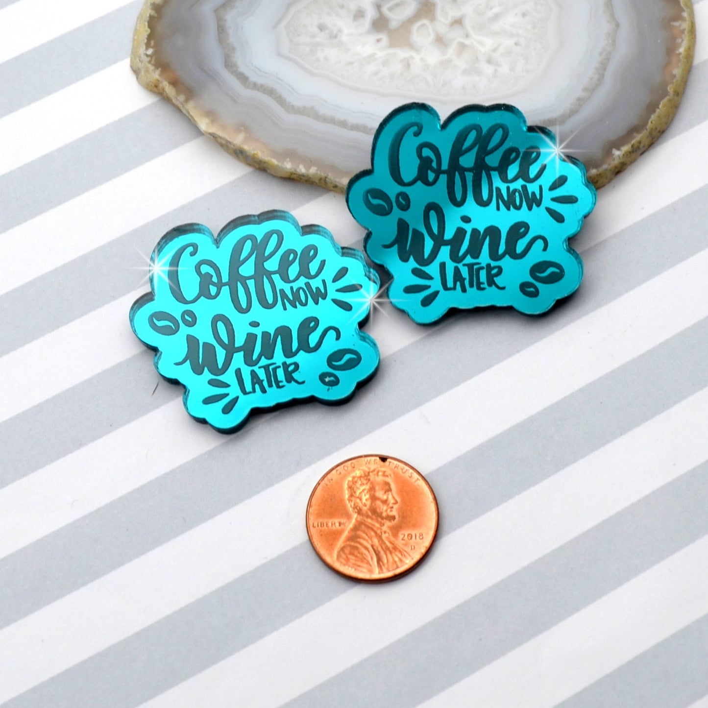 Coffee Now Wine Later Cabs - Teal Mirror Laser Cut Acrylic - Set of 2