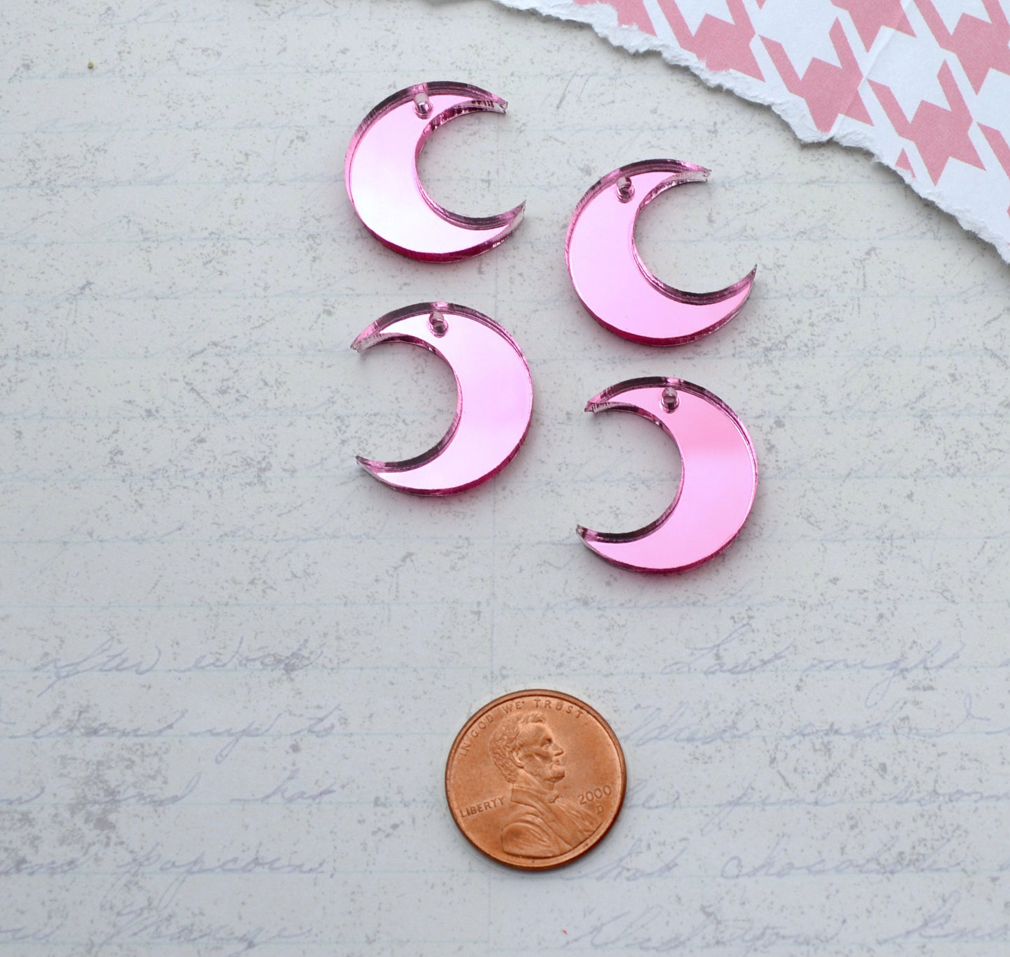 4 Pink Mirror Moon Charms Laser Cut Acrylic