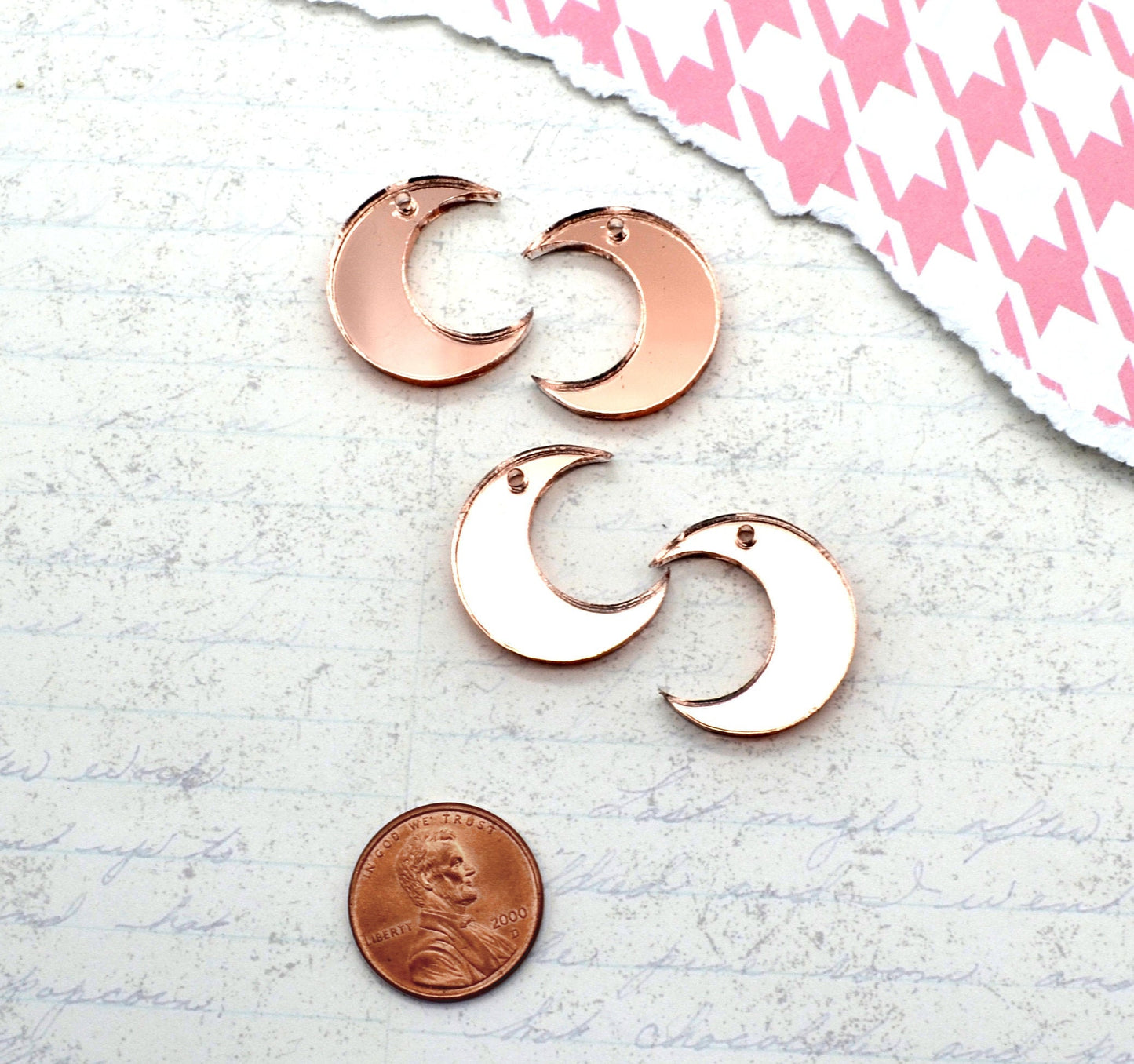4 Rose Gold Mirror Moon Charms Laser Cut Acrylic
