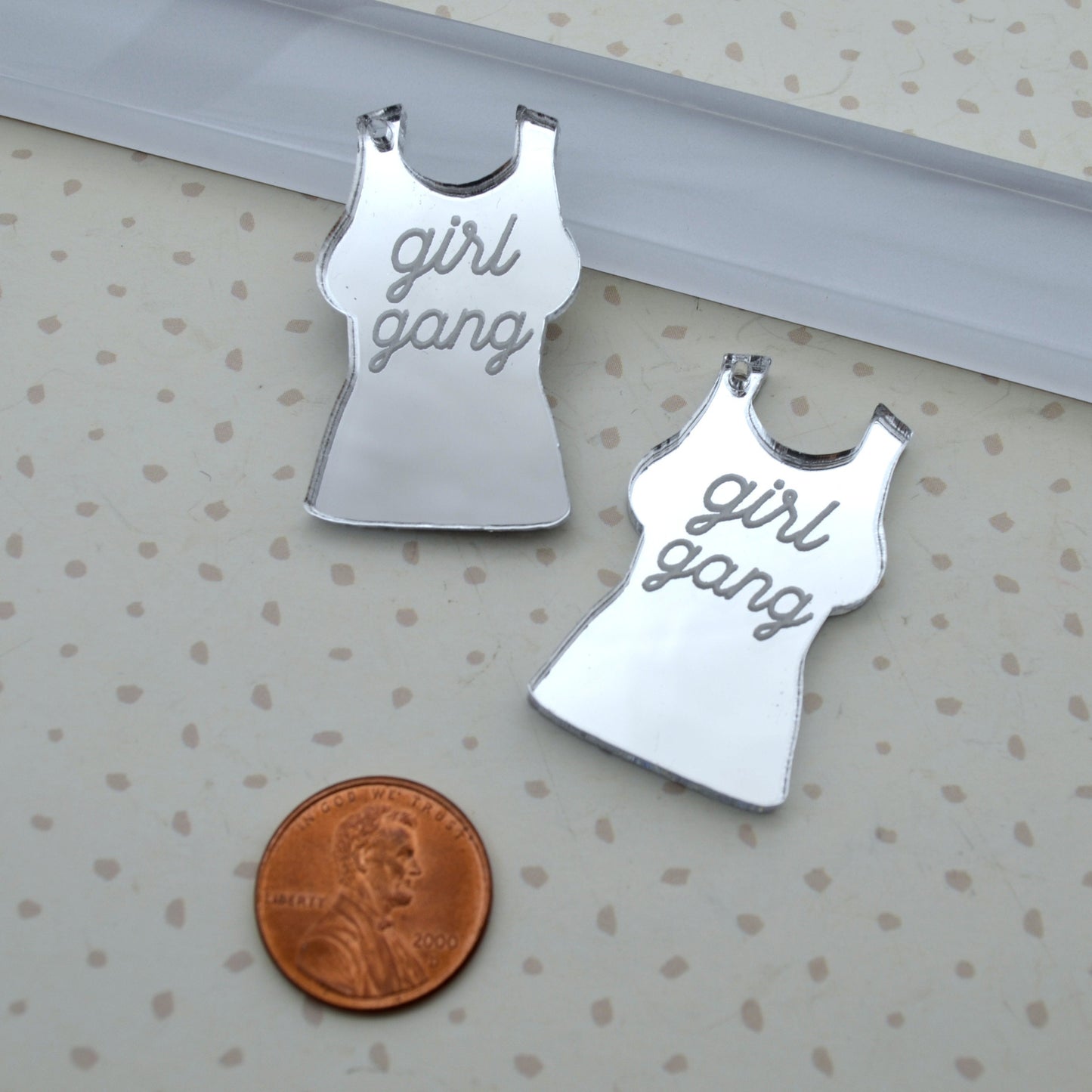 Girl Gang - Silver  Mirror Charms - flat back - Laser Cut Acrylic