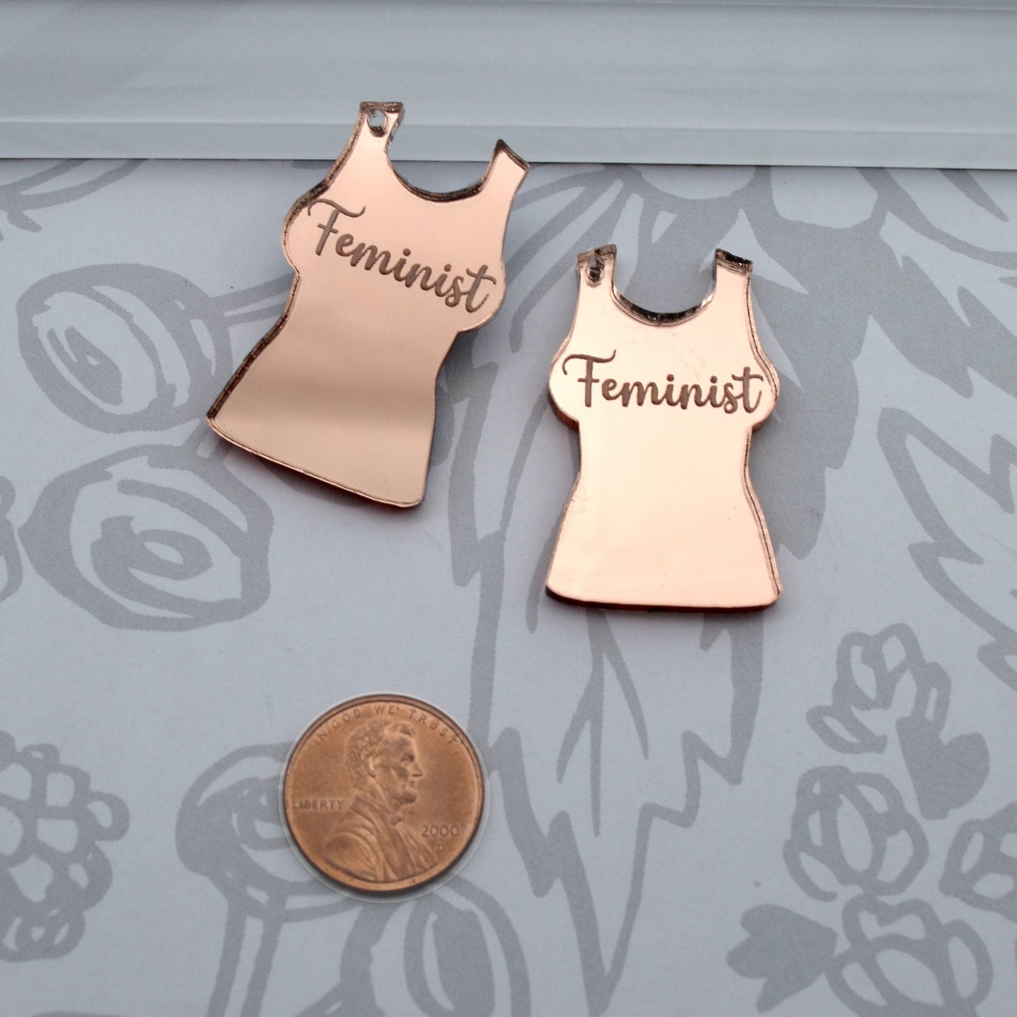 Feminist - Rose Gold Mirror Charms - flat back - Laser Cut Acrylic