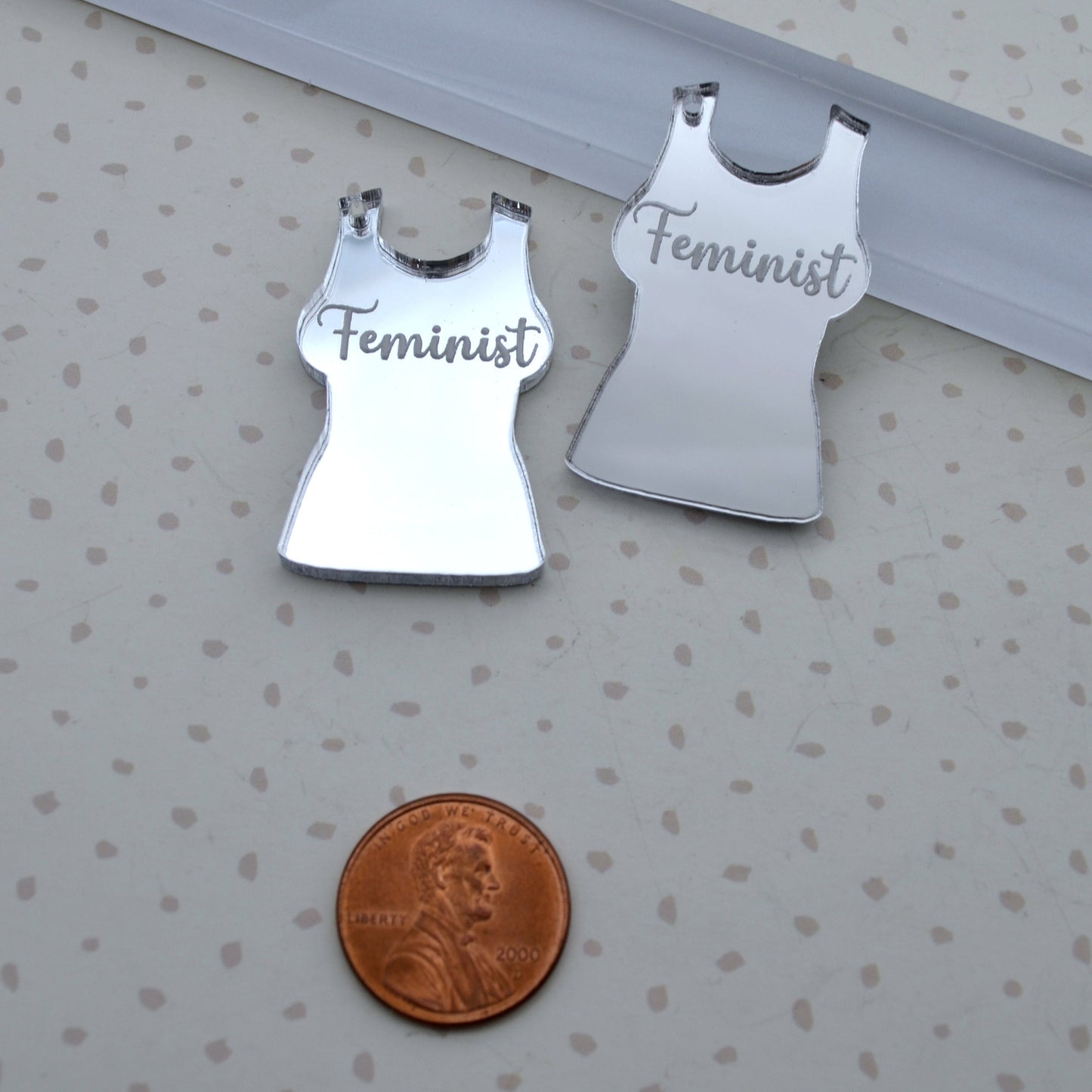 Feminist - Silver Mirror Charms - flat back - Laser Cut Acrylic