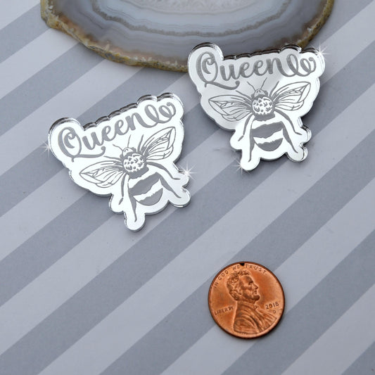 QUEEN BEE CABS Silver Mirror Laser Cut Acrylic Set of 2