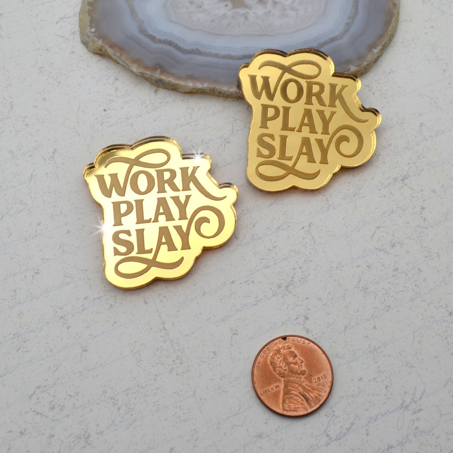 WORK PLAY SLAY - Cabochons- Gold Mirror Laser Cut Acrylic Cabs - Set of 2