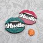 HUSTLE LIP CAB Double Layered Cabochon In Glossy Laser Cut Acrylic Bubblegum Pink or Teal Glitter lips