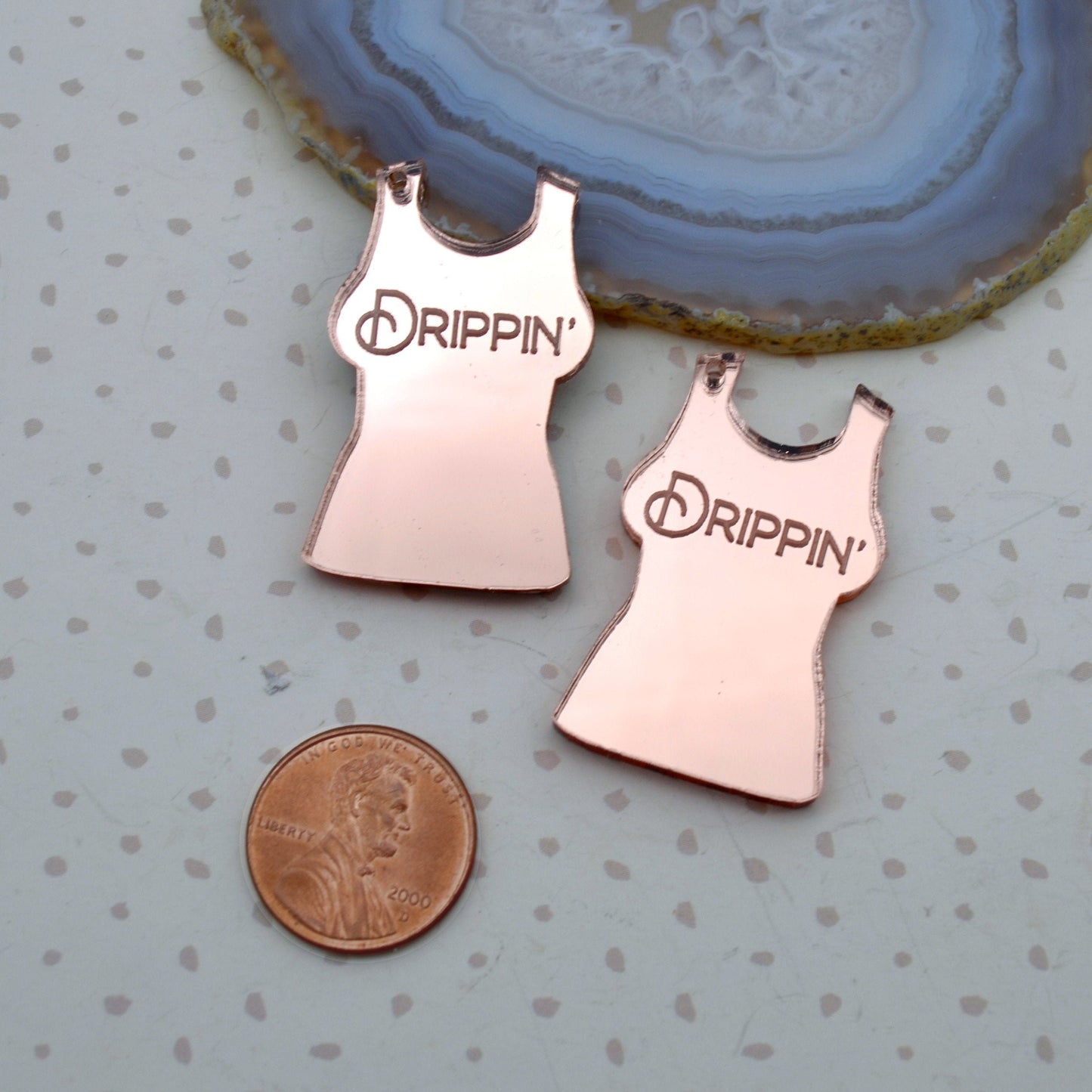 Drippin' - Rose Gold Mirror Charms - flat back - Laser Cut Acrylic