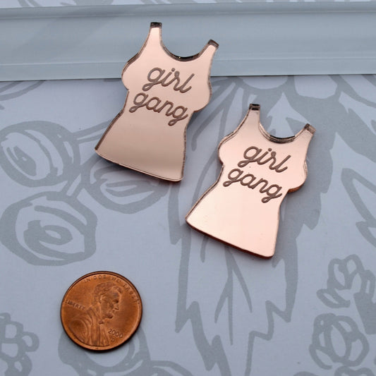 Girl Gang Rose Gold  Mirror Cabs Cabochons flat back Laser Cut Acrylic