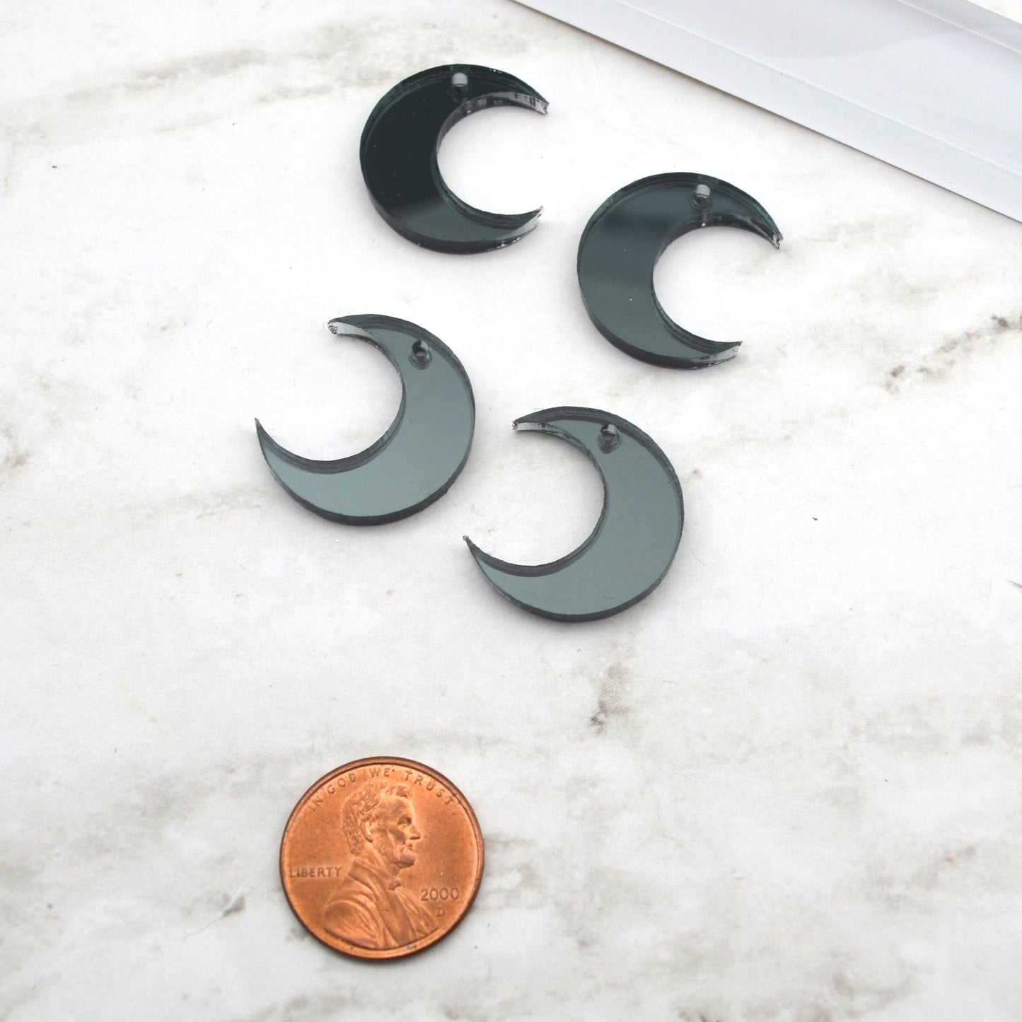 Gunmetal Mirror Moon Charms 4 pcs - Laser Cut Acrylic