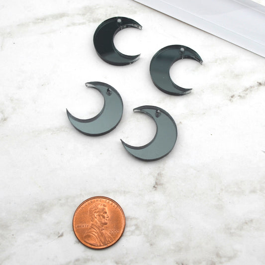 Gunmetal Mirror Moon Charms 4 pcs - Laser Cut Acrylic