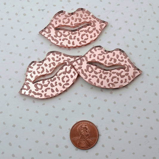 Rose Gold LEOPARD LIPS - Animal Print Cabochons in Mirror Laser Cut Acrylic