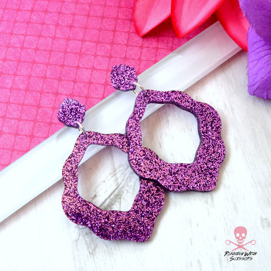 SALE Big Flirt Purple Glitter Dangles in Laser Cut Acrylic Earrings
