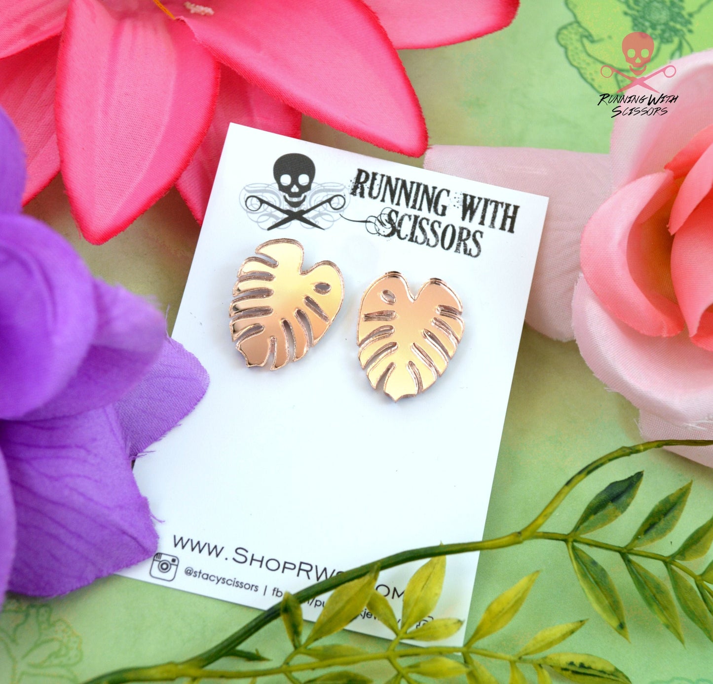 SALE Rose Gold Monstera Leaf Statement Earrings