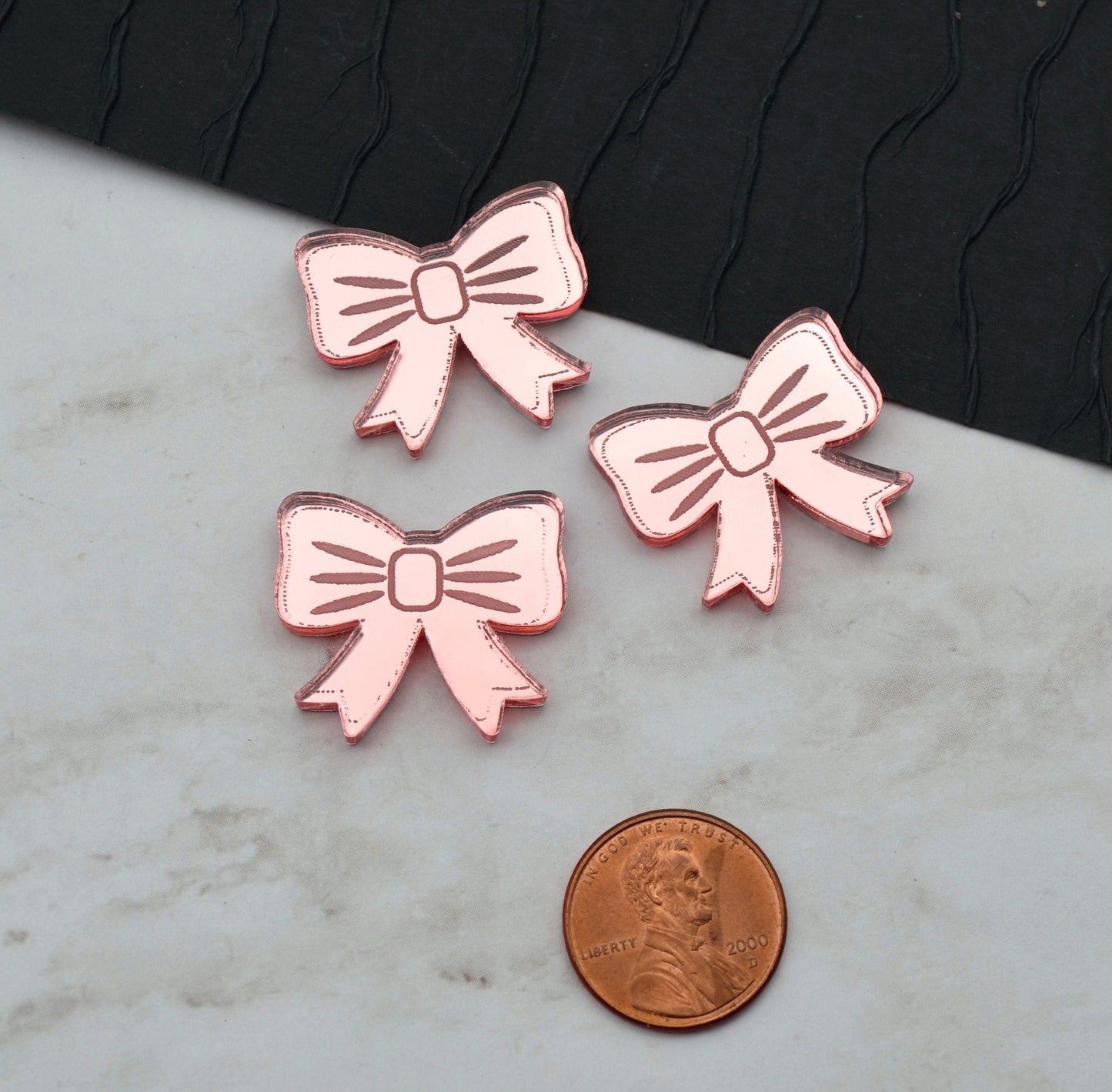 Rose Gold Mirror Bows Cabochons Set of 3 in Laser Cut Acrylic