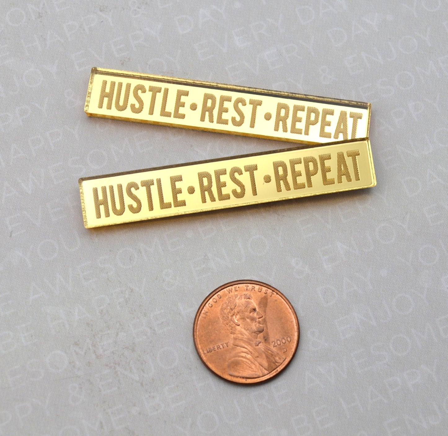 HUSTLE REST REPEAT - 2 Gold Mirror Cabochons- Laser Cut Acrylic Cab