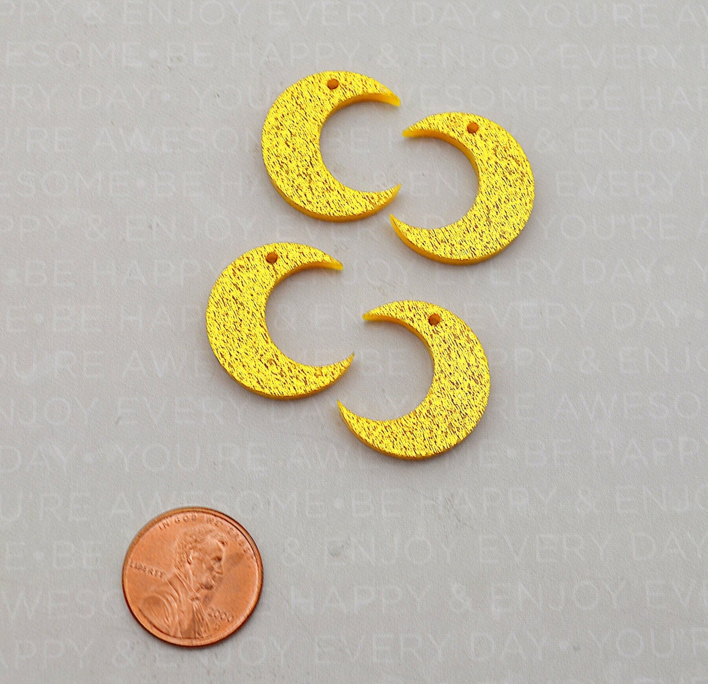 Gold Glitter Moon Charms -  4 Pieces - In Laser Cut Acrylic
